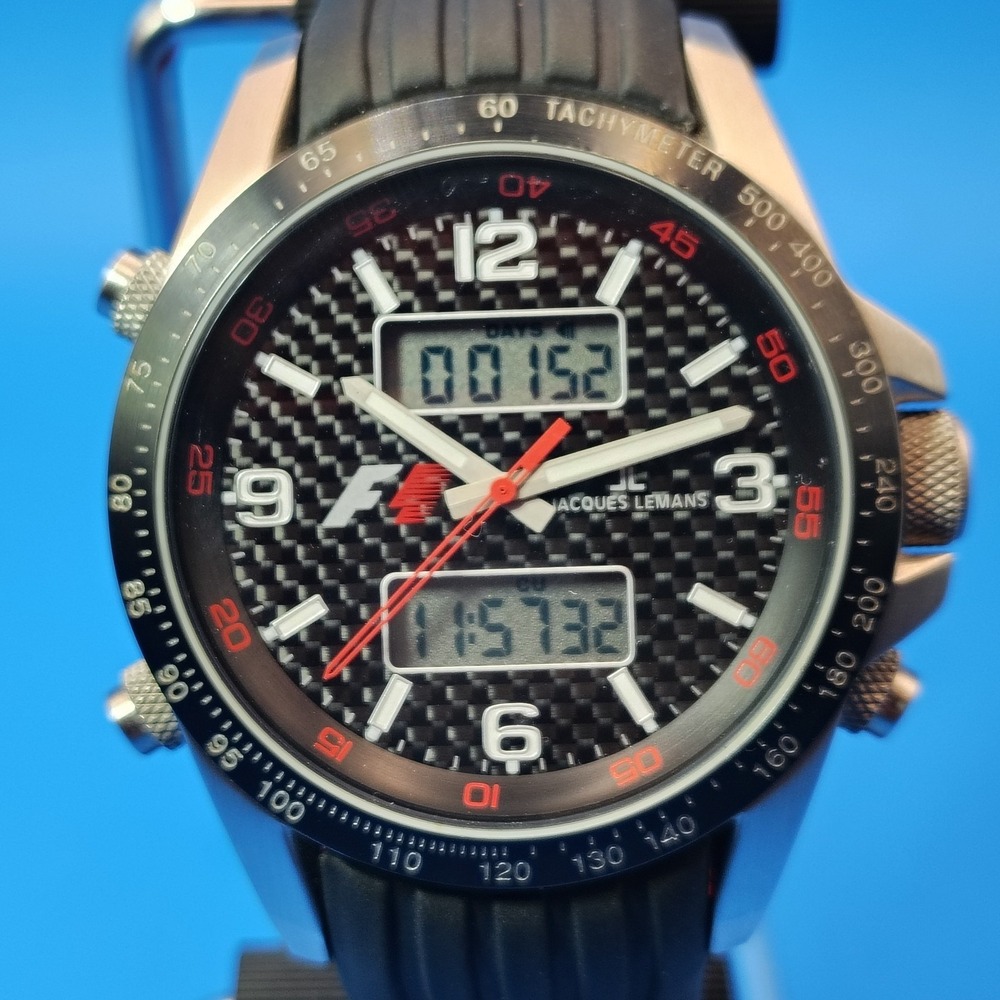 Vintage 2010 Jacques LeMans Formula 1 Ani-Digi Dual Time 43mm Mens Quartz‎ Watch